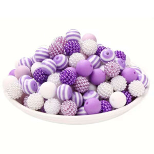70pc 12mm Purple and White Silicone Beads