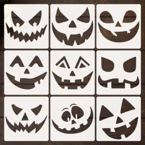 9pc Jack o Lantern Themed Stencils 4x4in