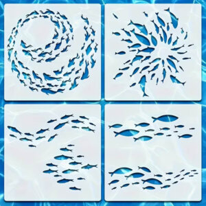 4pc Fish School Stencils 6x6in