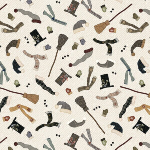 Cream Snowman Accessories 16in repeat 44in wide 100% Cotton Pattern Fabric