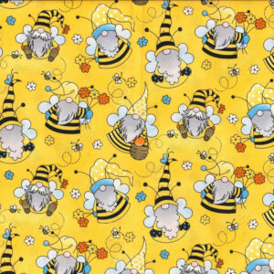 Bee Themed Gnome Yellow 44in wide 100% Cotton Pattern Fabric