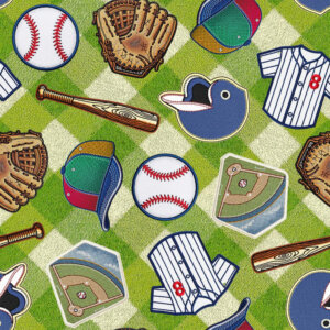 Baseball Patch Design Green 43in wide 100% Cotton Pattern Fabric