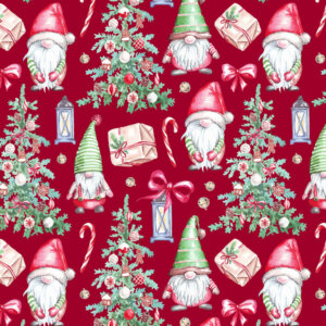 Jolly Gnomes and Christmas Trees 44in wide 100% Cotton Pattern Fabric
