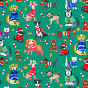 Emerald Santa's Little Yelpers  44in wide 100% Cotton Pattern Fabric