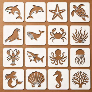 16pc Marine Life Stencils 3 inch Ocean Animals