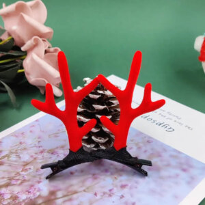 2pc Red Antler Hair Clips 2.5in tall