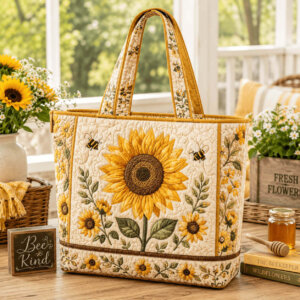 15x14in Sunflower Daisy Quilted Tote Bag